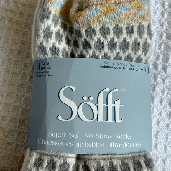 Sofft Super Soft No Show Socks 4 pack Cream/Pink/Multi Color NWT - Women’s 4-10 - Picture 2 of 7